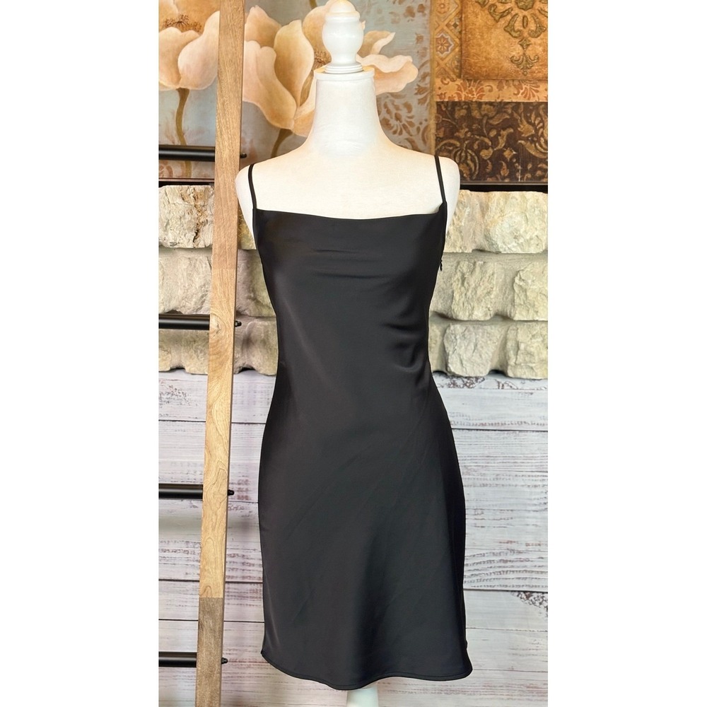 BP Nordstrom Black Satin Cowl Neck Slip Mini Dress XS Adjustable Straps